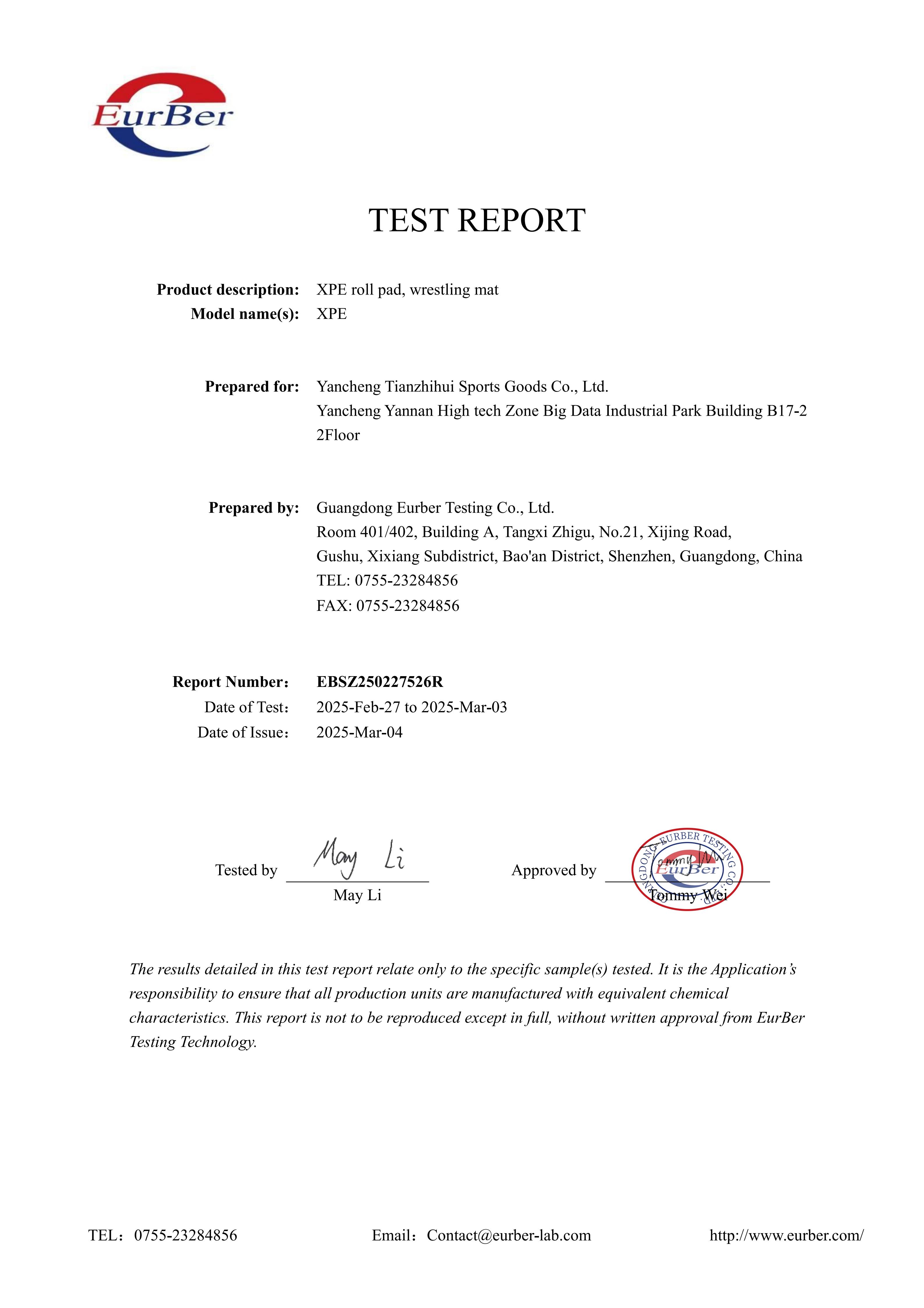 XPE ROLL MAT-Rohs report