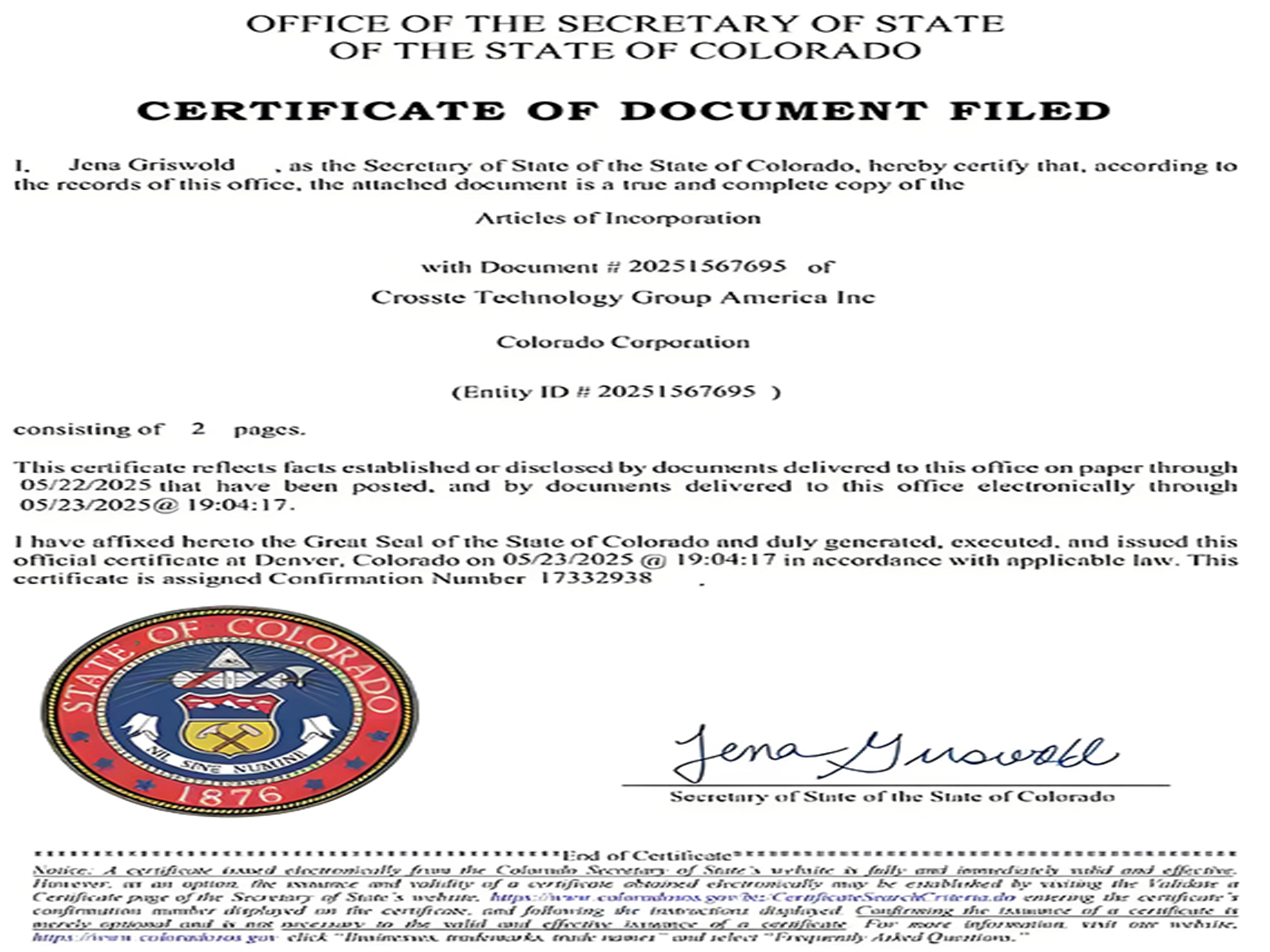 Crosste Group Establishes U.S. Subsidiary, Marking Key Step in Global Strategy